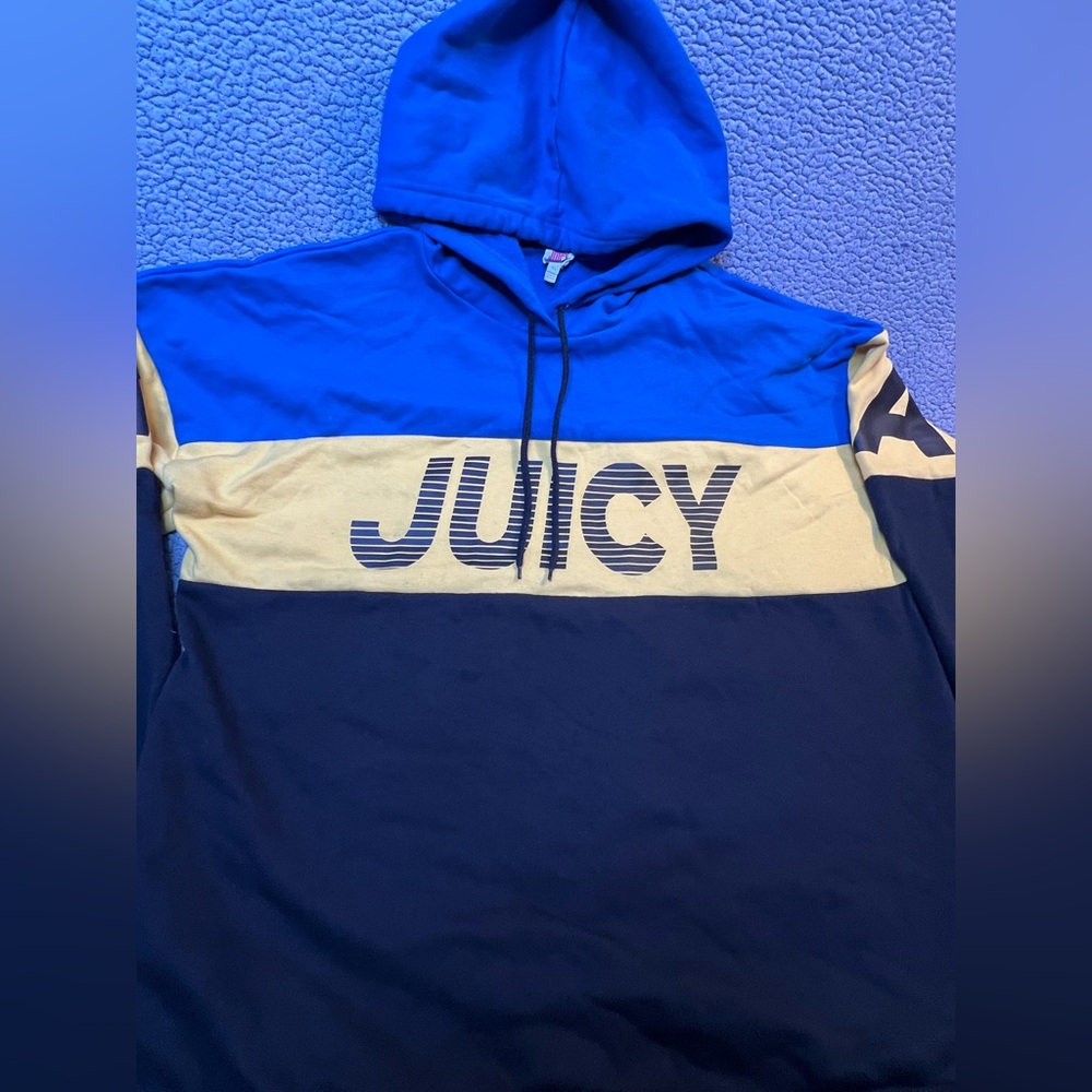 Juicy Couture Juice Pullover Hoodie Womens Size XL Blue And Yellow Oversized - Picture 11 of 13